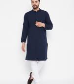 Blue plain cotton men-kurtas