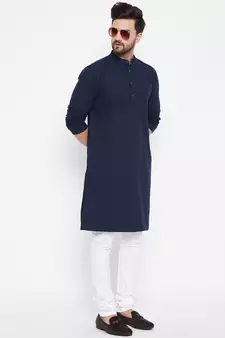 Blue plain cotton men-kurtas