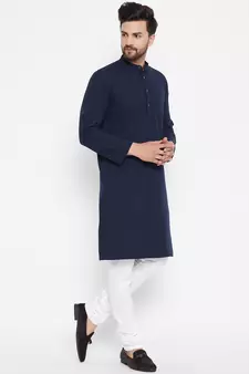 Blue plain cotton men-kurtas