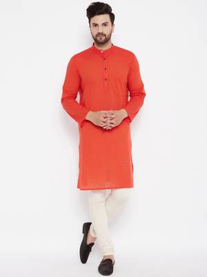 Orange plain cotton men-kurtas 1