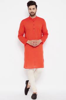 Orange plain cotton men-kurtas