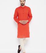 Orange plain cotton men-kurtas