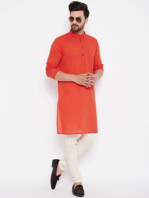 Orange plain cotton men-kurtas 2
