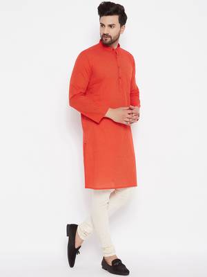 Orange plain cotton men-kurtas 3