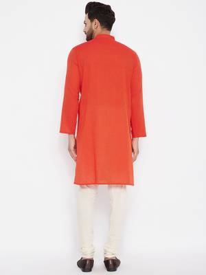 Orange plain cotton men-kurtas 4