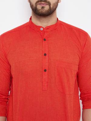 Orange plain cotton men-kurtas 5