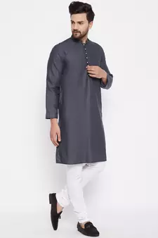 Grey woven cotton men-kurtas