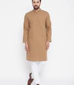Beige plain cotton men-kurtas