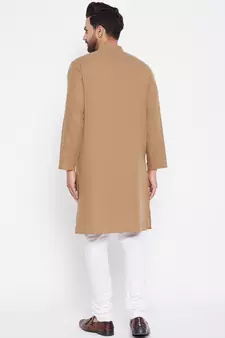 Beige plain cotton men-kurtas