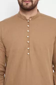 Beige plain cotton men-kurtas