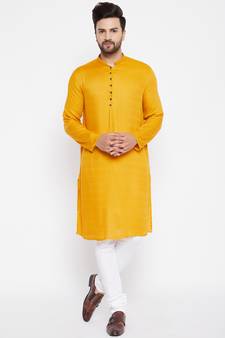 Yellow woven viscose rayon men-kurtas