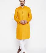 Yellow woven viscose rayon men-kurtas