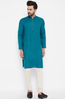 Blue woven viscose rayon men-kurtas