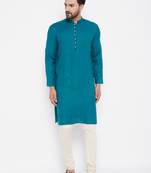 Blue woven viscose rayon men-kurtas