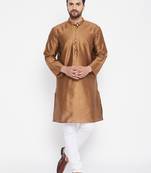 Brown woven dupion silk men-kurtas