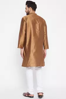 Brown woven dupion silk men-kurtas