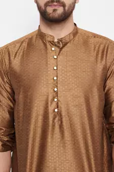 Brown woven dupion silk men-kurtas
