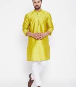 Yellow woven dupion silk men-kurtas