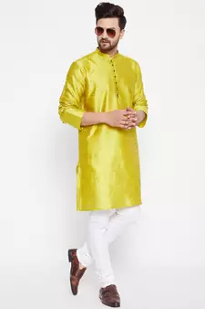 Yellow woven dupion silk men-kurtas