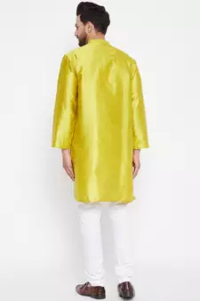 Yellow woven dupion silk men-kurtas