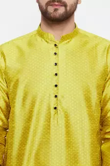 Yellow woven dupion silk men-kurtas