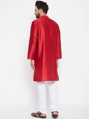Red woven dupion silk men-kurtas 4