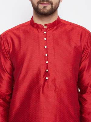 Red woven dupion silk men-kurtas 5