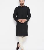 Black plain linen men-kurtas