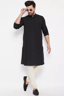 Black plain linen men-kurtas