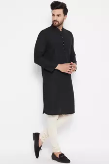 Black plain linen men-kurtas