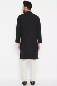 Black plain linen men-kurtas