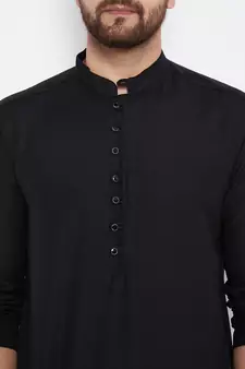 Black plain linen men-kurtas