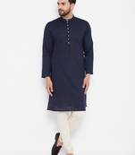 Blue woven cotton men-kurtas