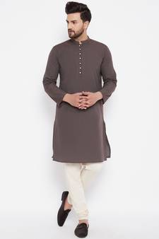 Brown woven cotton men-kurtas