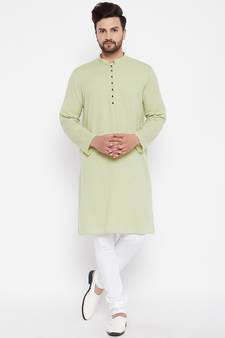 Green plain linen men-kurtas