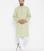 Green plain linen men-kurtas