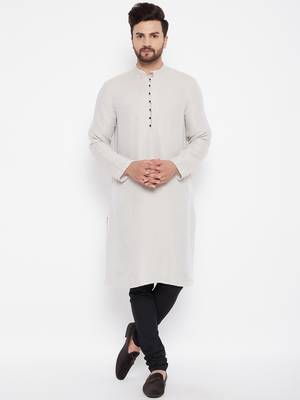 Beige plain cotton men-kurtas 1