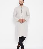 Beige plain cotton men-kurtas