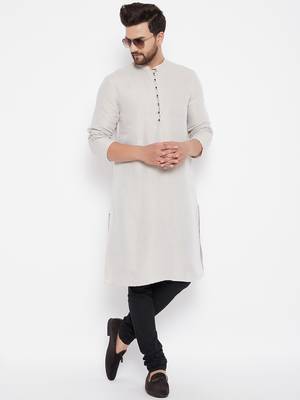 Beige plain cotton men-kurtas 2