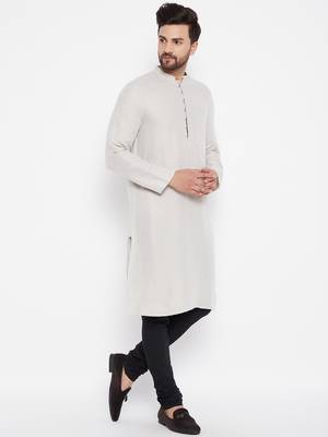 Beige plain cotton men-kurtas 3