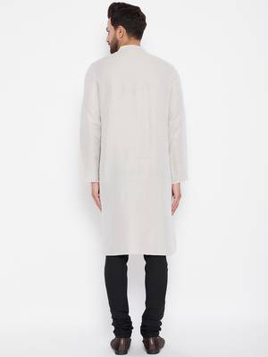 Beige plain cotton men-kurtas 4