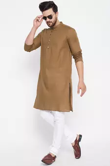 Brown plain cotton men-kurtas