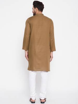 Brown plain cotton men-kurtas 4