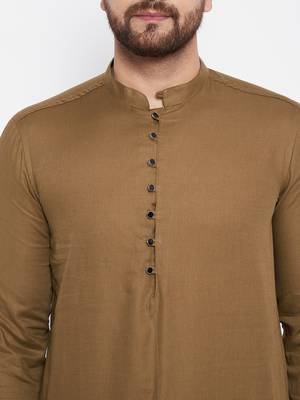 Brown plain cotton men-kurtas 5