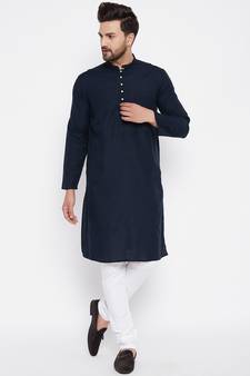 Blue plain linen men-kurtas