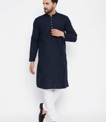 Blue plain linen men-kurtas