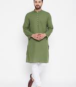 Green plain linen men-kurtas