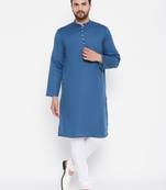 Blue woven dupion silk men-kurtas
