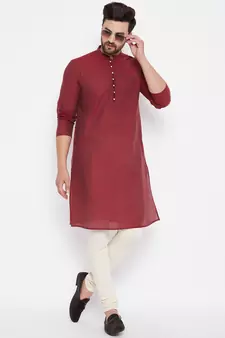 Maroon woven dupion silk men-kurtas