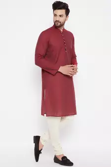 Maroon woven dupion silk men-kurtas